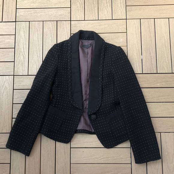 Nice Claup black white dot single button deep v neck wool blazer - Picture 7 of 14